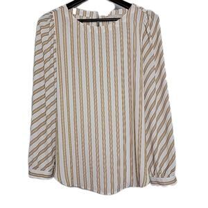 LOFT Women’s Long Sleeve Striped Blouse White Gold Size Medium M